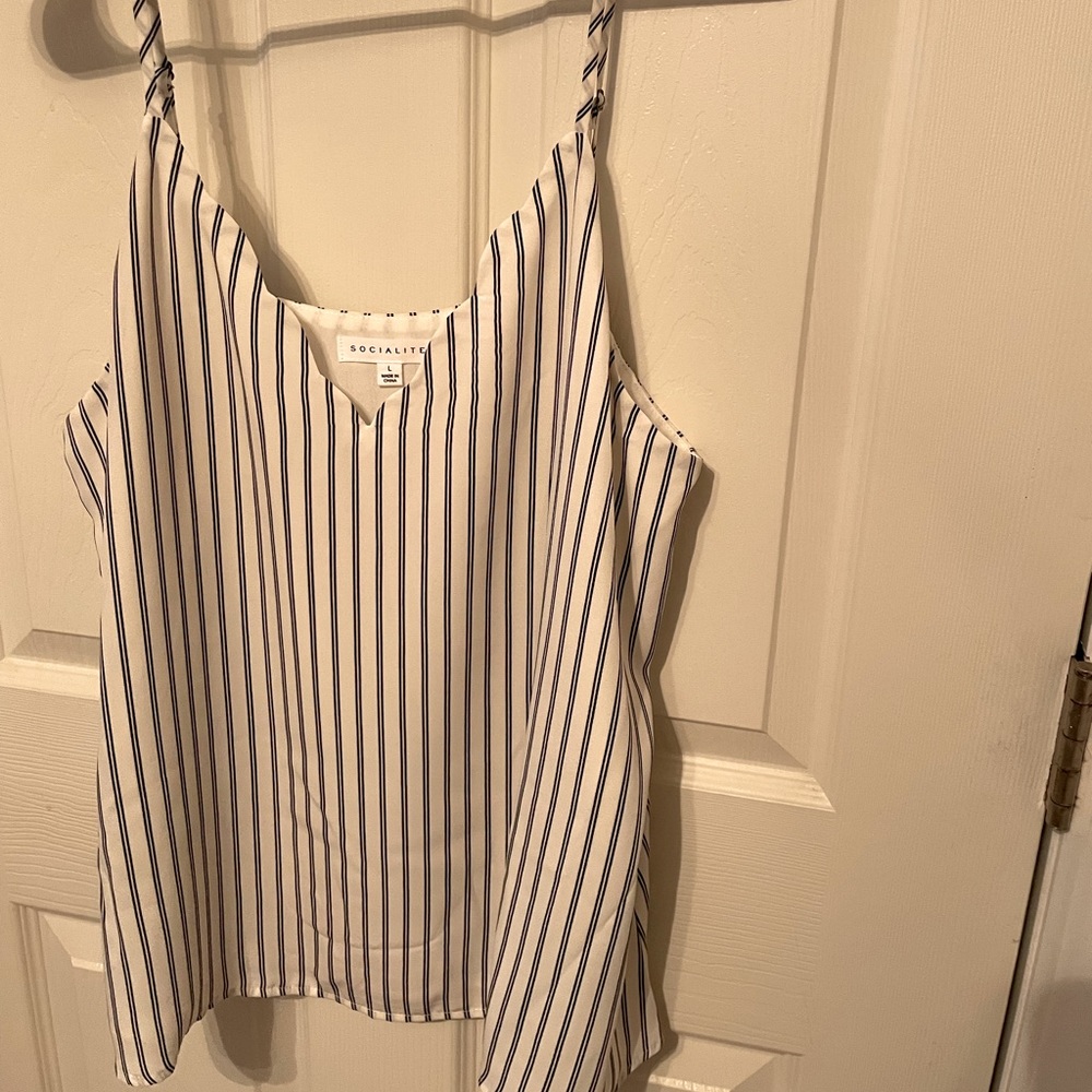 Socialite white and black striped tank